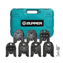 Mordazas de prensa ZUPPER, kit de 7 mordazas de presión de 1/4" a 1 1/8" adecuadas para accesorios de prensa RLS, tuberías de cobre ACR, compatibles con herramientas de prensa estándar (32 kN / 7.200 lbs) - con estuche de transporte