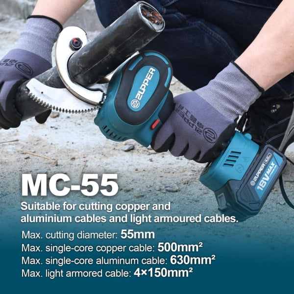 ZUPPER Electric Ratcheting Cable Cutter, 18V Electric Cable Cutter for Cu and Al (1000 MCM Copper / 1250 MCM Aluminum / 4x300 MCM Armored Cables) - with 6-Stage Adjustable blade, 2pcs 4AH Battery