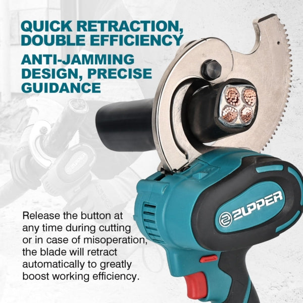 ZUPPER Electric Ratcheting Cable Cutter, 18V Electric Cable Cutter for Cu and Al (1000 MCM Copper / 1250 MCM Aluminum / 4x300 MCM Armored Cables) - with 6-Stage Adjustable blade, 2pcs 4AH Battery