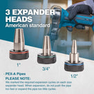 ZUPPER Cordless Tube Expander, 18V Electric Tubing Expansion Tool for 1/2", 3/4", 1" PEX-A Pipes, Pipe Expander Kit Suitable for ASTM F1960 ProPEX rings - with 3 Expanding Heads, 2pcs Battery