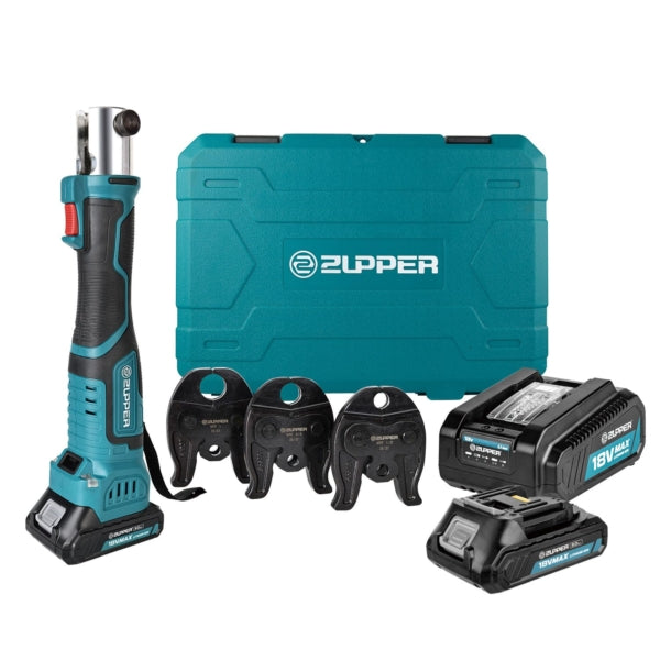 ZUPPER Press Tool, 18V Electric Pipe Crimping Tool for 1/2, 3/4, 1 PEX Pipe Stainless Steel Sleeves, Mini PEX Press Tool Kit Suitable for PureFlow press fitting with Brushless Motor, 2pcs Battery