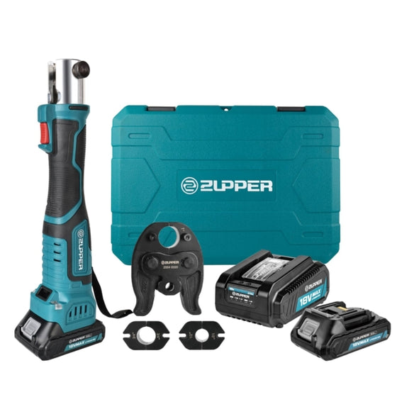 ZUPPER PEX Crimp Tool, 18V Electric Pipe Crimping Tool for 1/2", 3/4", 1" PEX-B Copper Rings, Mini PEX Crimp Tool Kit with Brushless Motor, 3 Dies, 2 Batteries, Meets ASTM F1807