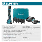 ZUPPER Press Tools 18V Compact Copper Pipe Press Tool Kit for 1/2 in. to 1-1/4 in. Copper Fittings, 4 VUS Press Jaws, 2 Batteries
