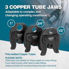 ZUPPER Press Tool, 18V Electric Pipe Crimping Tool for 1/2, 3/4, 1 Copper Pipes, Compact Press Tool Kit Suitable for Copper ProPress fittings with Brushless Motor, 3 VUS Press Jaws, 2pcs Battery