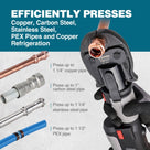 ZUPPER Press Tool, 18V Electric Pipe Crimping Tool for 1/2, 3/4, 1 Copper Pipes, Compact Press Tool Kit Suitable for Copper ProPress fittings with Brushless Motor, 3 VUS Press Jaws, 2pcs Battery