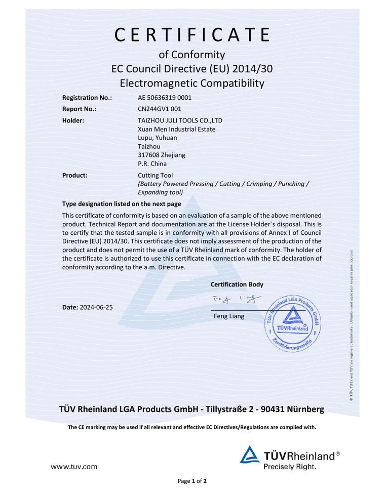 TÜV Rheinland CE EMC certificate for SL-2430 / SL series