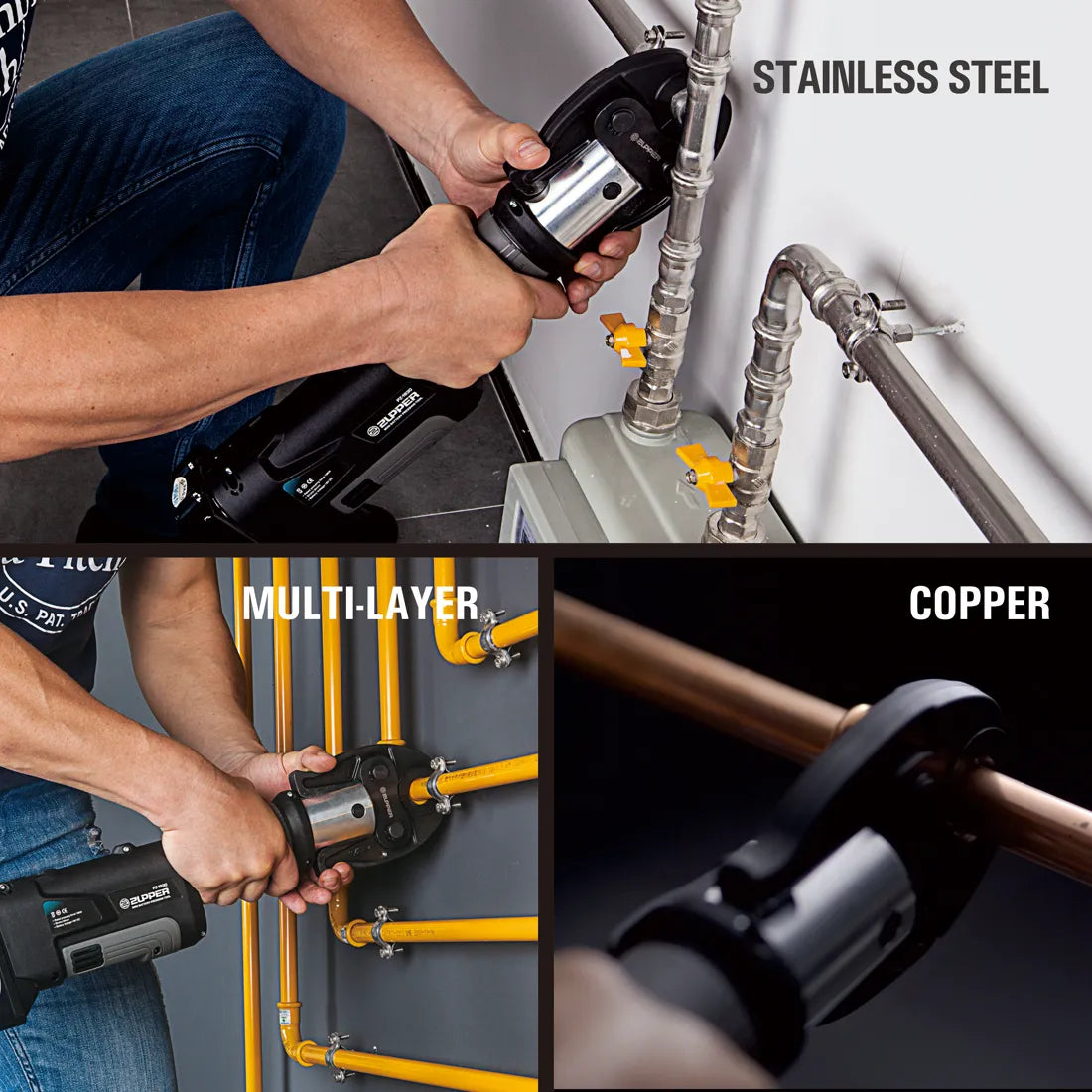 Copper press fitting installation with a ZUPPER press tool